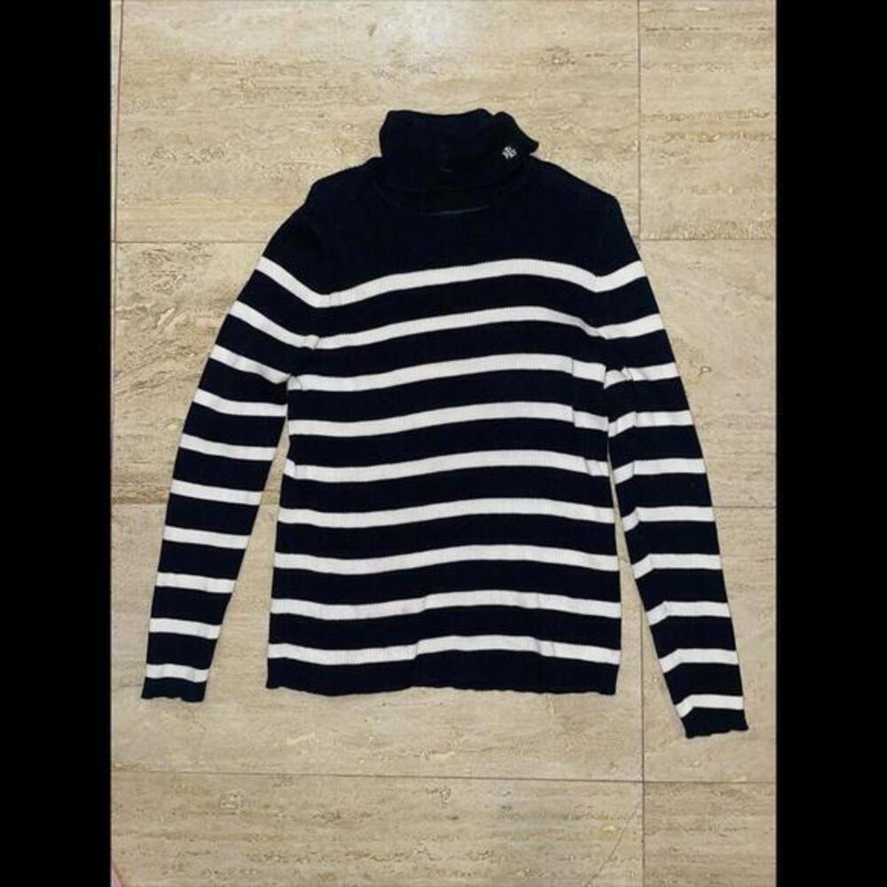 Vtg Lauren Ralph Lauren Womens Medium Cotton Knit Turtleneck Sweater‎ Striped
